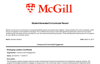 Co Curricular Record Myinvolvement Mcgill University