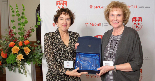 argaret Purden receives McGill University's Alumni Award of Merit from Anita Gagnon, Associate Dean and Director, Ingram School of Nursing.