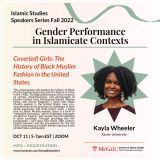 Poster for Dr. Kayla R. Wheeler’s talk, “Cover(ed) Girls: The History of Black Muslim Fashion in the United States” on October 11th