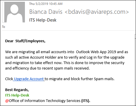 Phishing Scam Outlook Web App 2019 Upgrade It Services Mcgill