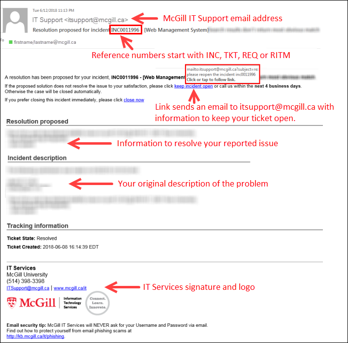 Sample IT Support email notification