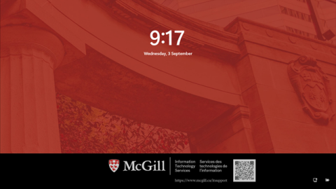McGill windows lock screen with the Roddick Gates in the background