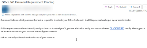 Screenshot of phishing email 
