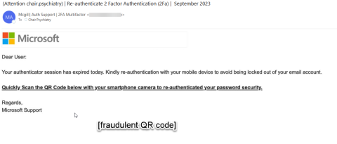 Screenshot of fraudulent email 