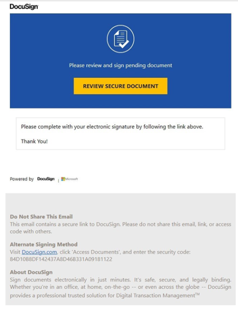 Screenshot of phishing email