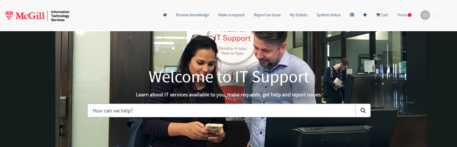 Screenshot of IT Support site homepage header