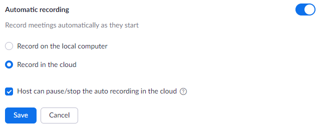 Automtically record meetings in the Cloud