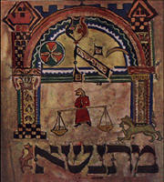 Medieval illustration depicting the scales of justice