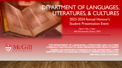 This is a a poster for a department of languages, literature, and culture event.