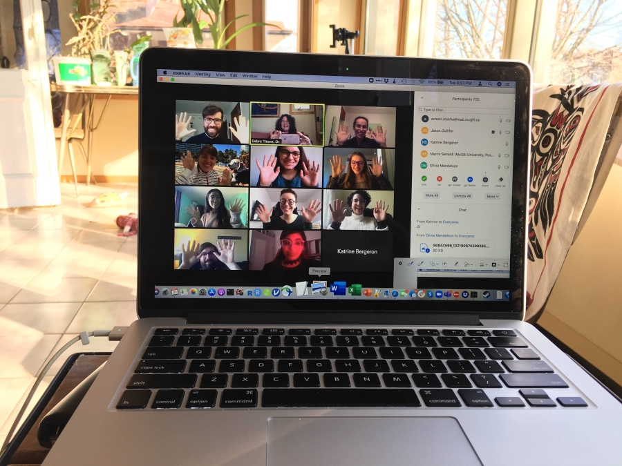 Laptop with 12 people on a Zoom conference call