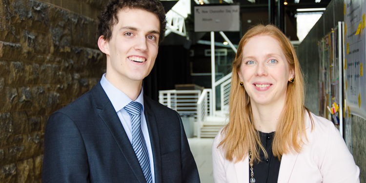 A mentee and mentor in the Atrium