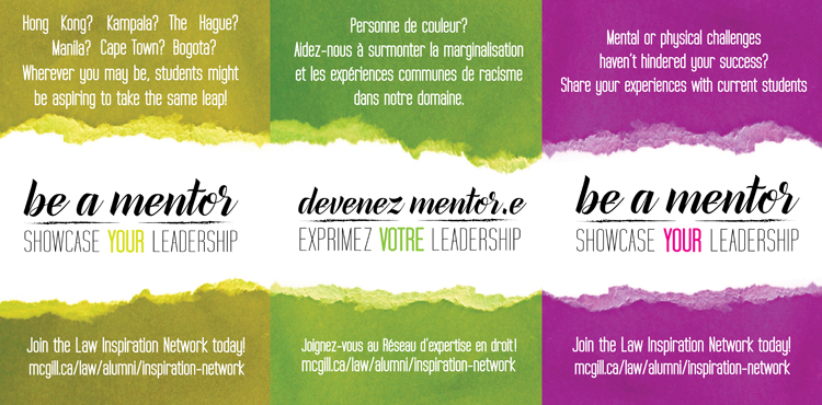 Poster about being a mentor at McGill Law