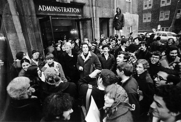 Students in front of the Administrative Building
