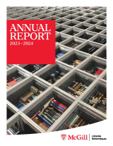 Cover: 2023-2024 Annual Report Image: Grid of books in the McGill Collections Centre