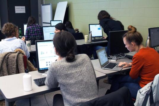 students at a workshop in the e-classroom