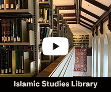 Bookshelves and architecture in the Islamic Studies Library.
