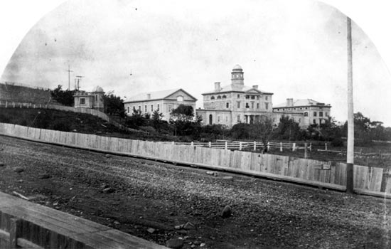 McGill University looking east from what is now McTavish Street. (photo ca. 1865). MUA PR013449.