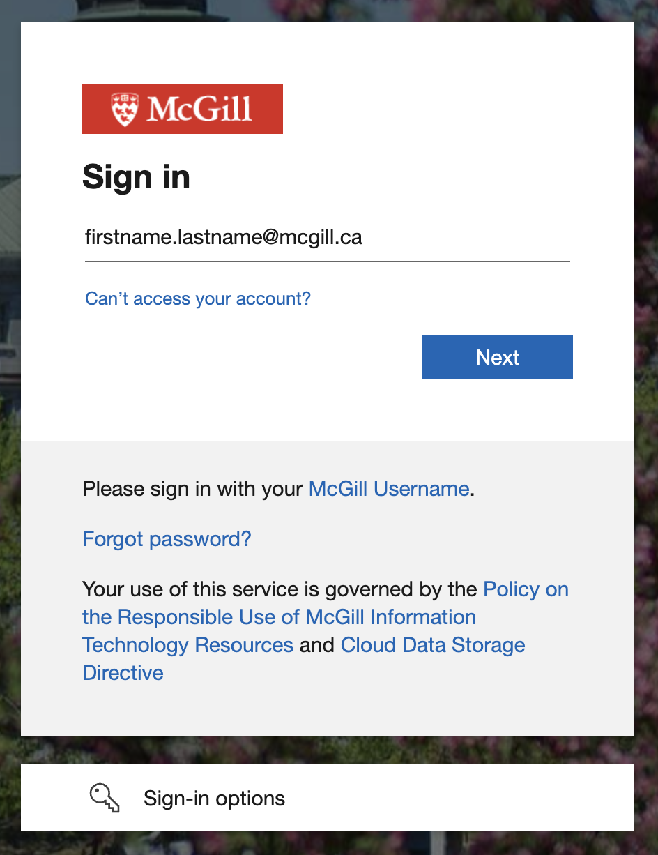 Screenshot of the University Authentication Service login (Single Sign-On)