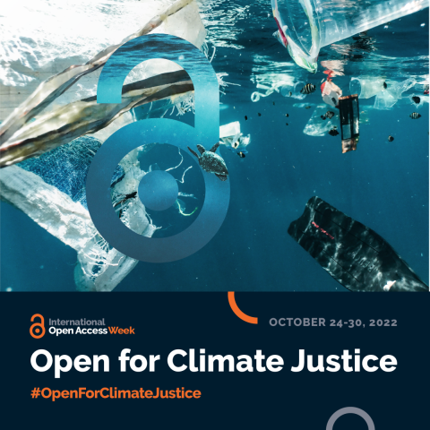 Open Access Week graphic with the words "Open for Climate Justice"