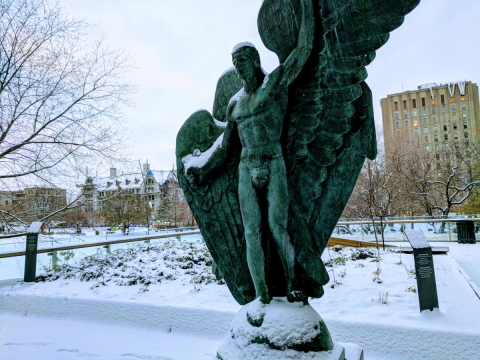 The Falcon (1938), Robert Tait McKenzie located on the McLennan-Redpath Terrace