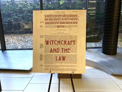Poster that says "Witchcraft and the Law"