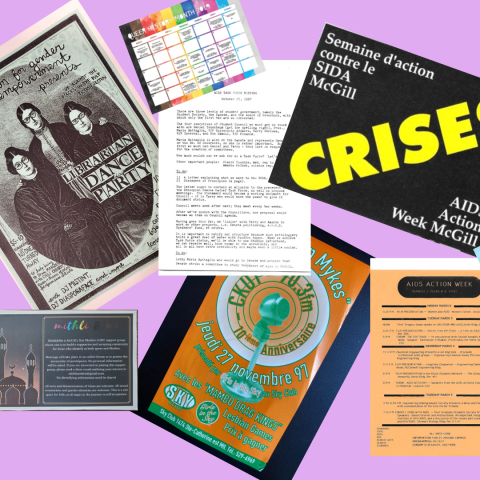 Pamphlets, posters, documents from the LGBTQ+ Staff Student Activism exhibit