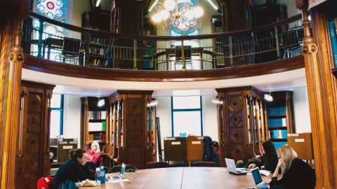 Students studying in Octagon Room.