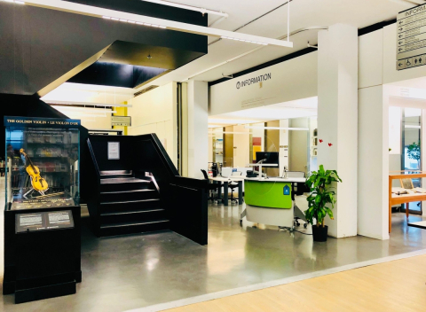 Marvin Duchow Music Library lobby featuring Golden Violin