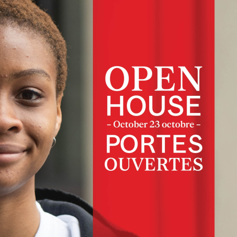 Open House graphic featuring words "Open House" and "Portes Ouvertes" and the date October 23