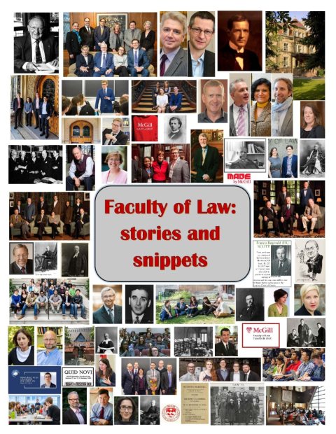 Exhibit poster featuring many different thumbnails and the wording "Faculty of Law: Stories and Snippets"