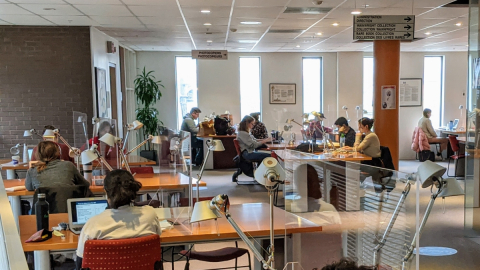 Students working in the Nahum Gelber Law Library