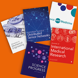 Promotional image featuring covers of Sage journals against an Orange background.