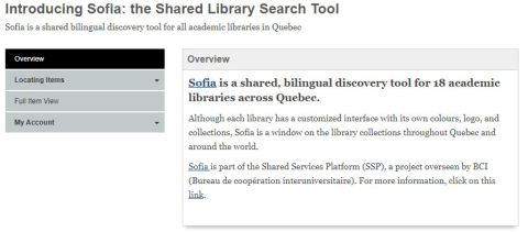 Screen shot of Sofia catalogue LibGuide.