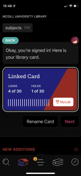 Screenshot of Libby display stating your card has been linked