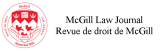 McGill Law Journal/Revue de droit de McGill Circular, red journal logo with the latin words Bivium Legum Morum, the journal title and Montréal 1952 inscribed