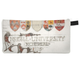 Pencil case with a sketch of McGill university crest