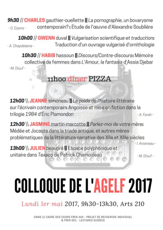 Affiche du colloque de l'AGELF, 2017