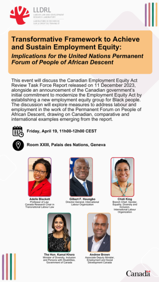 Event poster for Transformative Framework to Achieve and Sustain Employment Equity: Implications for the United Nations Permanent Forum of People of African Descent 