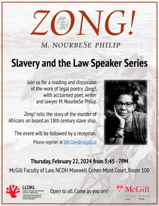 Event poster for Zong! Event with M. NourbeSe Phillip 