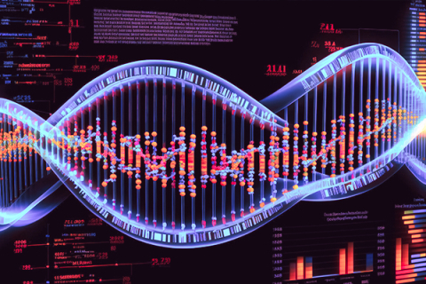 A DNA structure with numbers and graphs