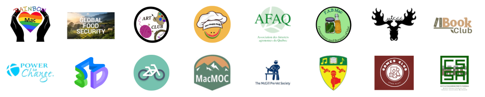 Logos of the various clubs at Macdonald Campus