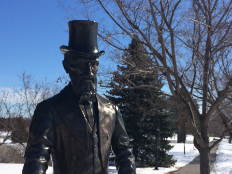 Statue of Sir William Macdonald in winter
