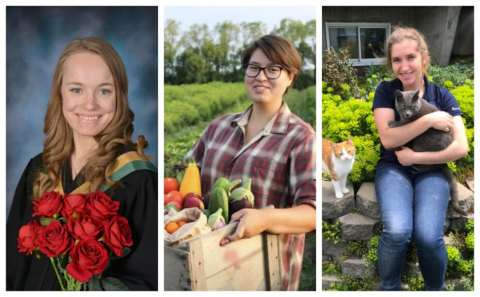 (L to r): Lydia Roy, Kahshennoktha Deer and Sara Bohemen are three of the most recent graduates of the Farm management and Technology Program
