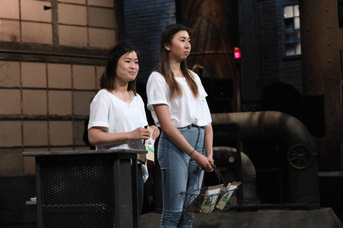 Jamie Lee and Isabelle Lam on the set of CBC’s Dragon’s Den