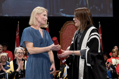 Natasha Lapointe receives her Principal’s Award for Administrative and Support Staff from Angela Campbell, , co-Acting Provost and Assistant Provost