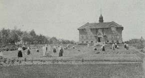 Black and white photo of Macdonald College