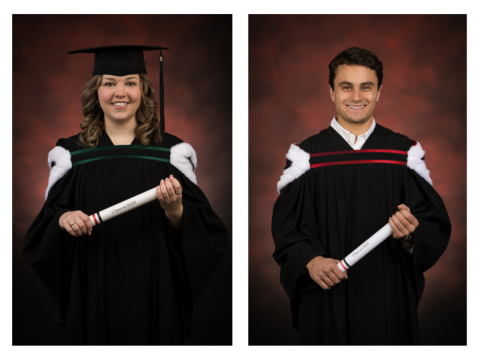 Andre Hadji-Thomas and Jennifer McDonald pose in convocation regalia