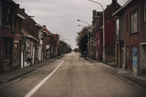 A dilapidated, abandoned street in a small city