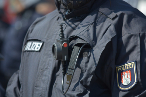 A police officer wearing a body camera