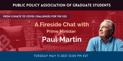 Paul Martin with text "A Fireside Chat with Prime Minister Paul Martin"